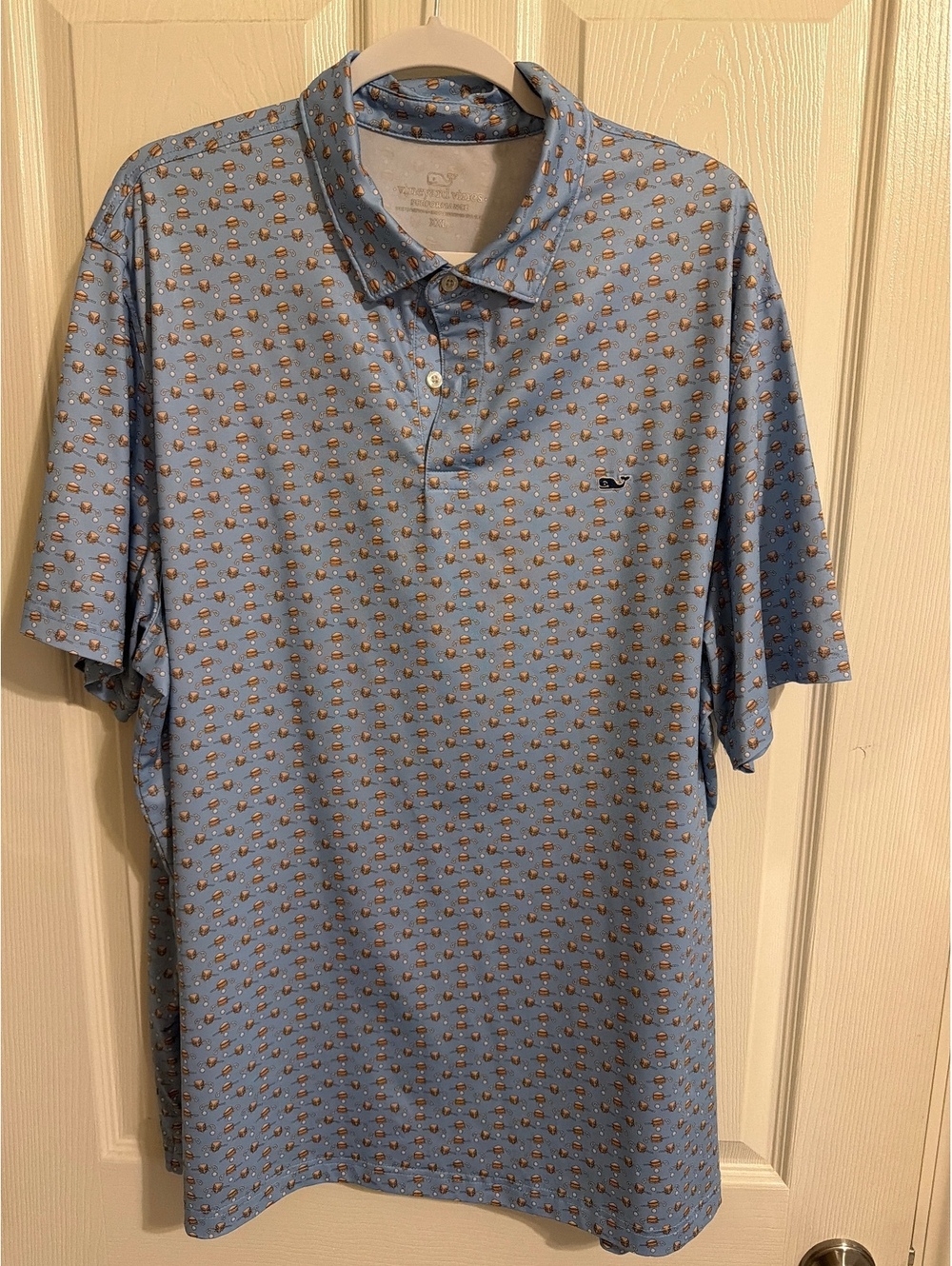 Vineyard Vines Performance Polo Shirt XXL Light Blue with Golf Print